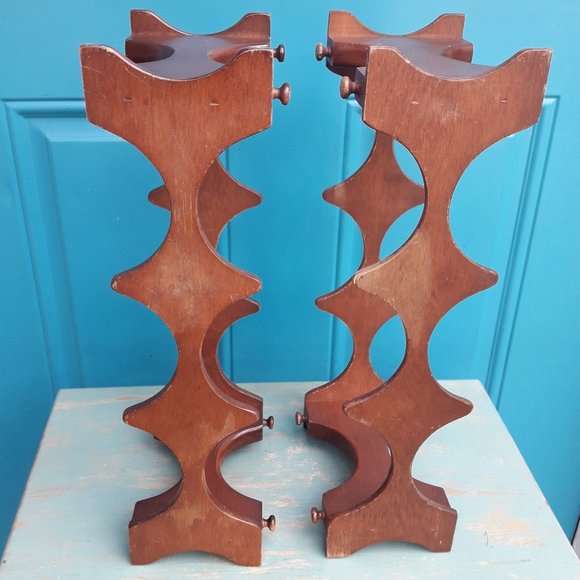 Wine Rack Vintage Teak Wood MCM Stackable Danish Wooden Mid Century Modern for 8 - Picture 4 of 16